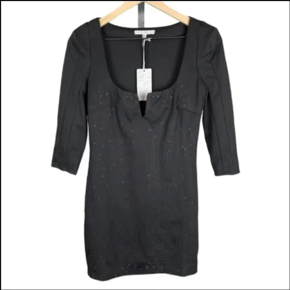 NWT LUCY PARIS ART DECO EMBROIDERED & RIVET DETAIL MINI DRESS S